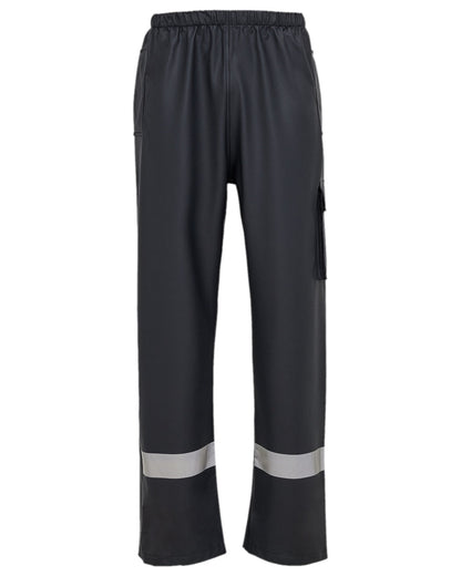 Navy Coloured Elka Mens Dry Zone D-Lux Rain Trousers With Reflective Stripes on white background 