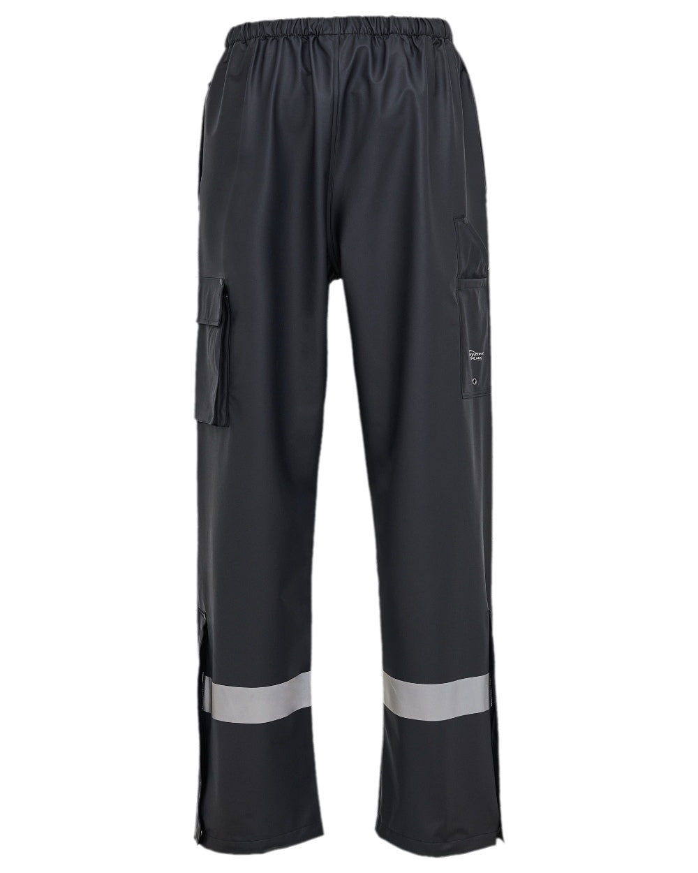 Navy Coloured Elka Mens Dry Zone D-Lux Rain Trousers With Reflective Stripes on white background 