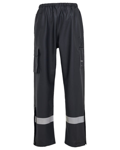 Navy Coloured Elka Mens Dry Zone D-Lux Rain Trousers With Reflective Stripes on white background 