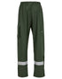 Olive Coloured Elka Mens Dry Zone D-Lux Rain Trousers With Reflective Stripes on white background 