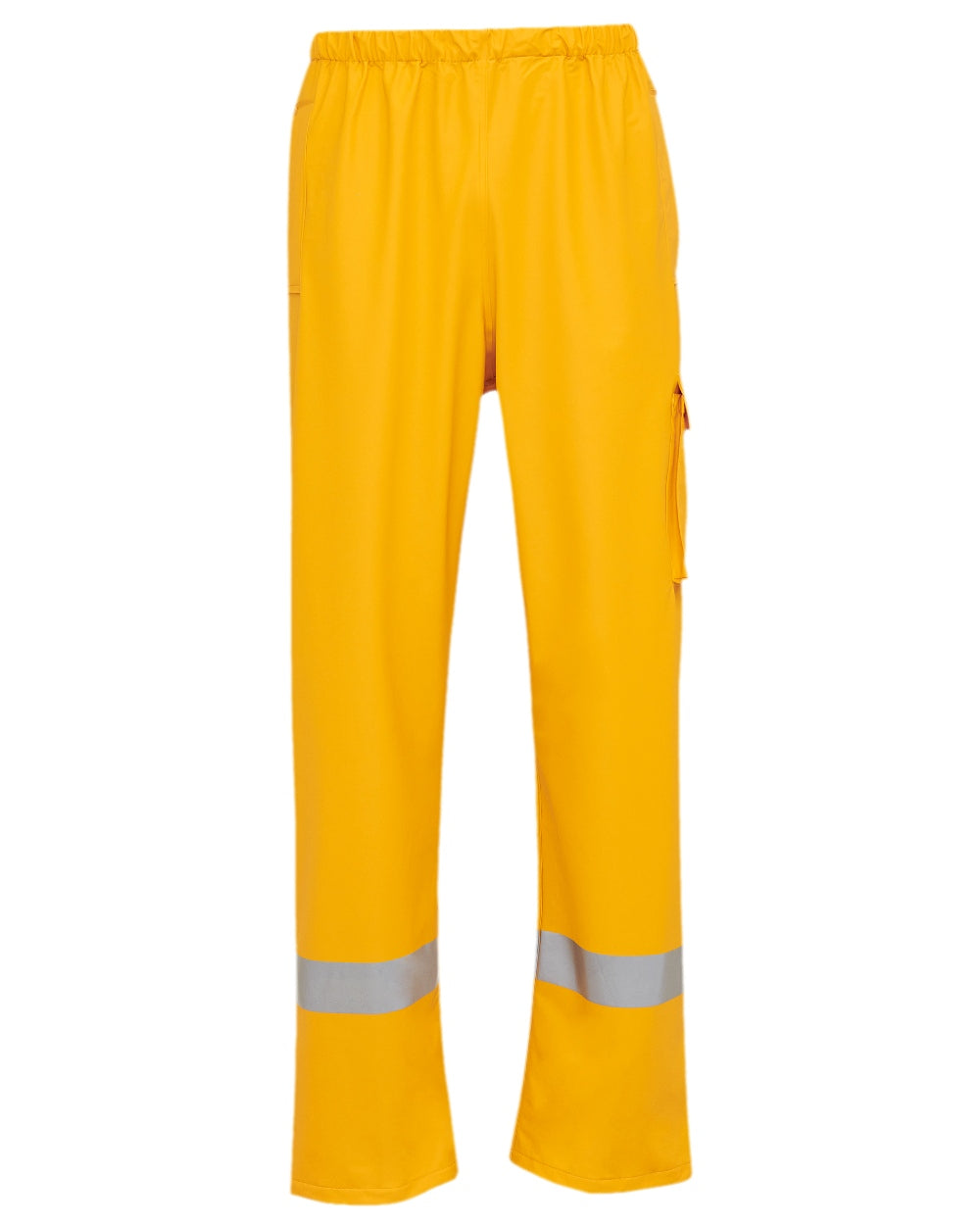 Yellow Coloured Elka Mens Dry Zone D-Lux Rain Trousers With Reflective Stripes on white background 