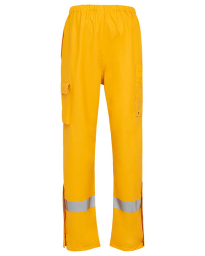 Yellow Coloured Elka Mens Dry Zone D-Lux Rain Trousers With Reflective Stripes on white background 