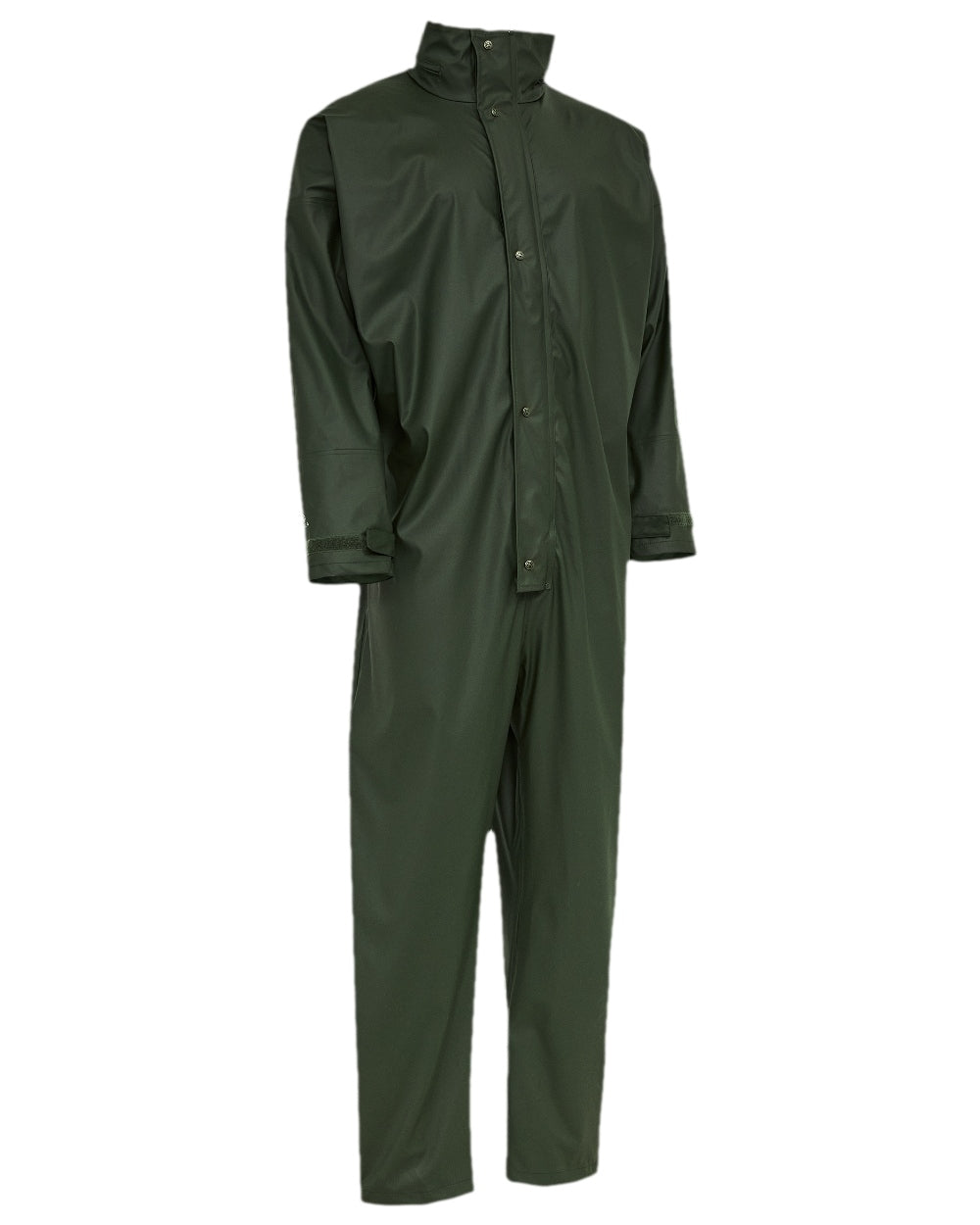 Olive Coloured Elka Mens Dry Zone PU Hooded Jumpsuit on white background 