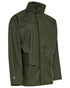 Olive Coloured Elka Mens Dry Zone PU Rain Jacket on white background 
