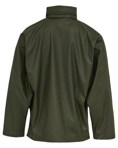 Olive Coloured Elka Mens Dry Zone PU Rain Jacket on white background 