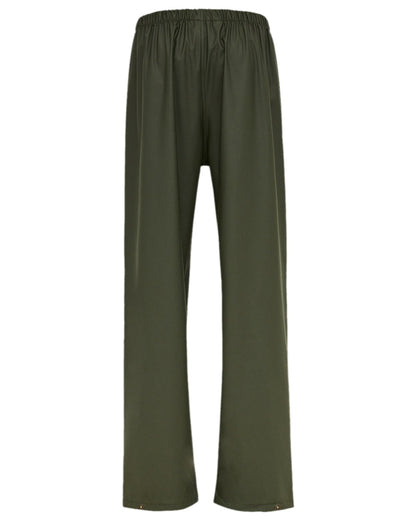 Olive Coloured Elka Mens Dry Zone PU Rain Trousers on white background 