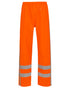 Fluorescent Orange Coloured Elka Mens Dry Zone Visible Hi-Vis Rain Trousers With Vertical Reflective Stripes on white background 