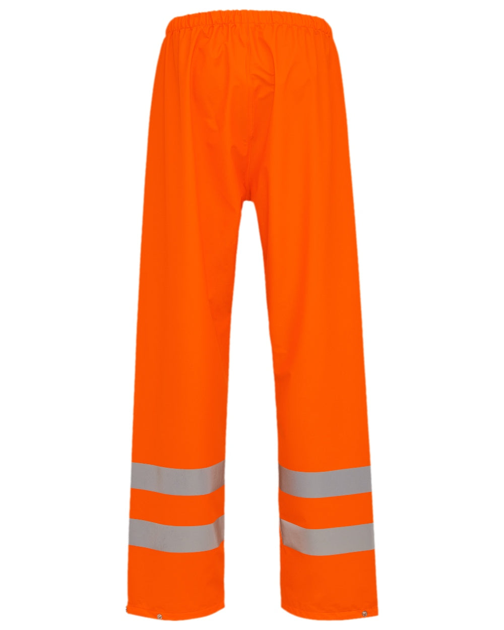 Fluorescent Orange Coloured Elka Mens Dry Zone Visible Hi-Vis Rain Trousers With Vertical Reflective Stripes on white background 