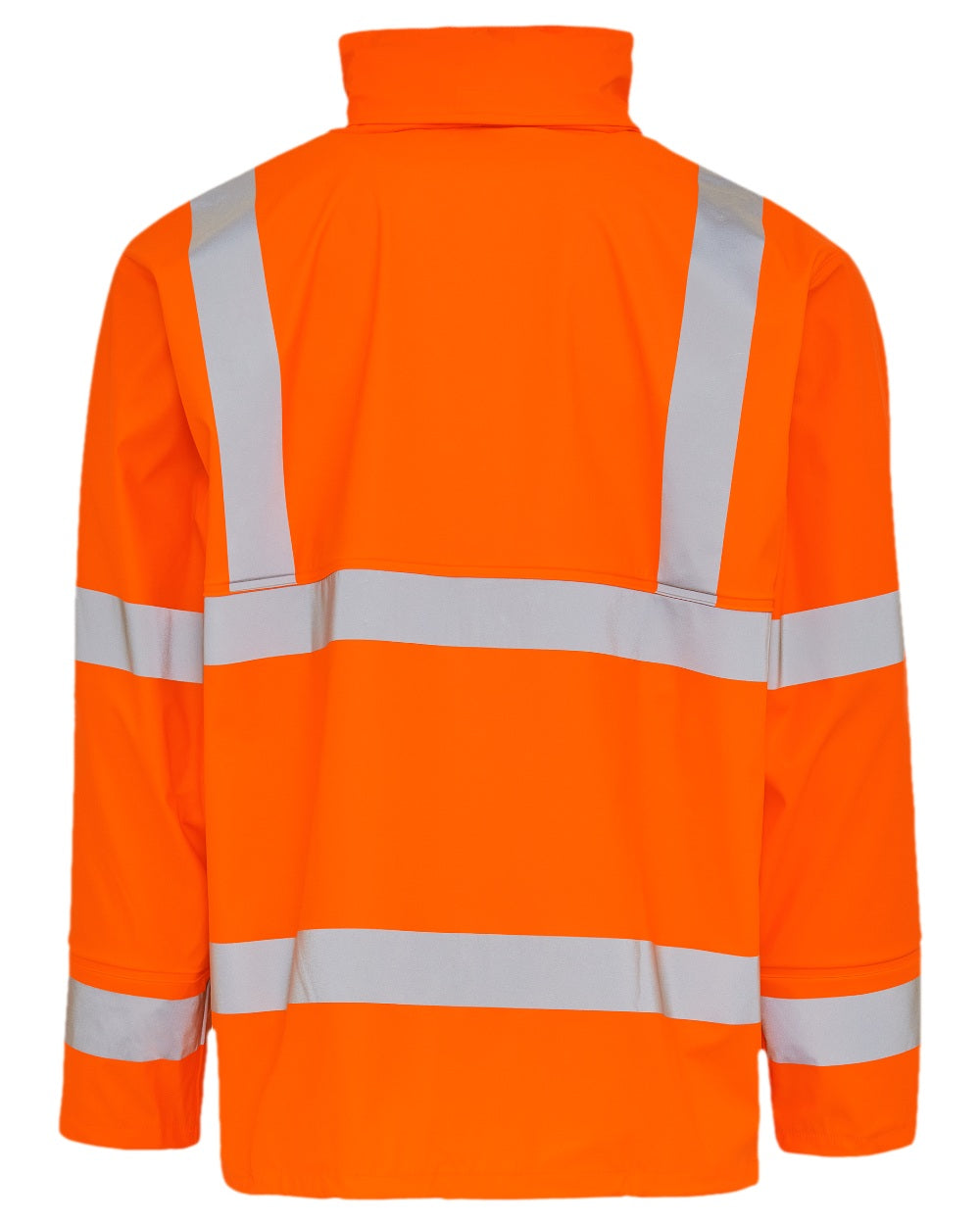 Fluorescent Orange Coloured Elka Mens Dry Zone Visible PU Rain Jacket Hi-Vis With Reflective Stripes on white background 