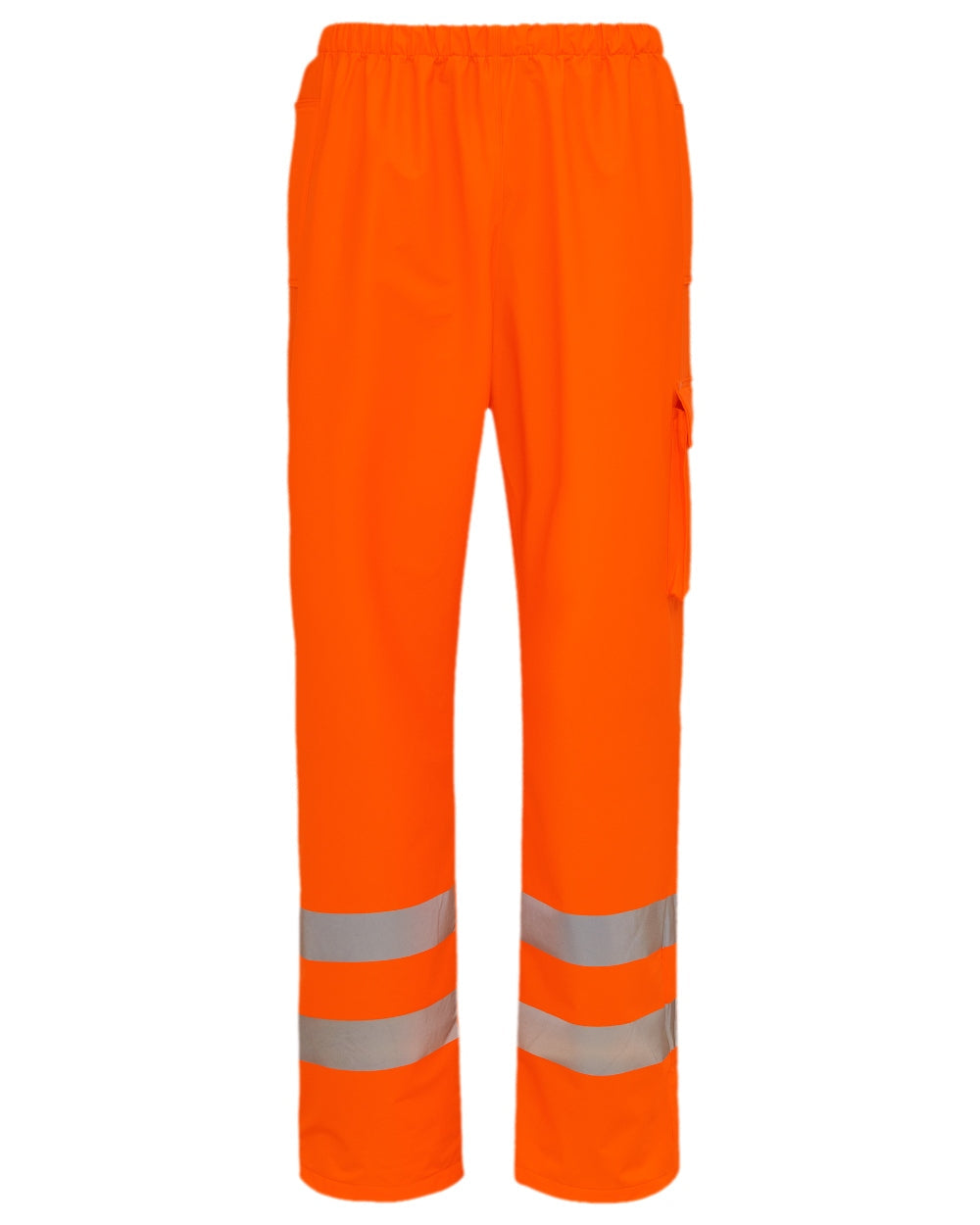 Fluorescent Orange Coloured Elka Mens Dry Zone Visible Waist Trousers With Pockets on white background 