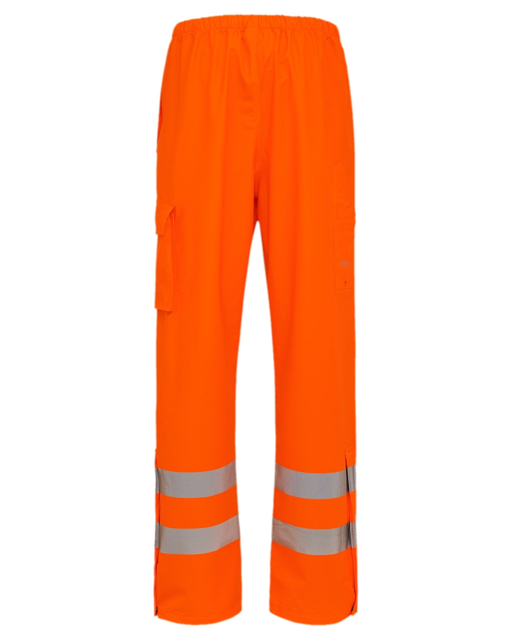 Fluorescent Orange Coloured Elka Mens Dry Zone Visible Waist Trousers With Pockets on white background 