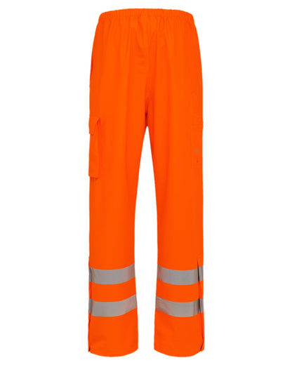 Fluorescent Orange Coloured Elka Mens Dry Zone Visible Waist Trousers With Pockets on white background 