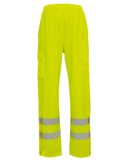 Fluorescent Yellow Coloured Elka Mens Dry Zone Visible Waist Trousers With Pockets on white background 