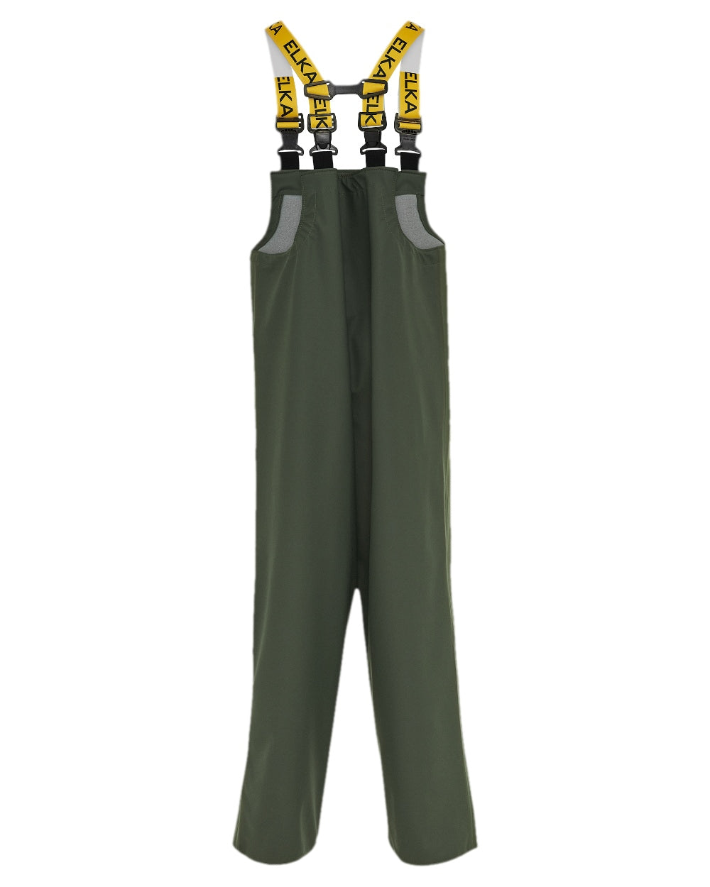 Olive Coloured Elka Mens Elastomer/PVC Bib &amp; Brace on white background 