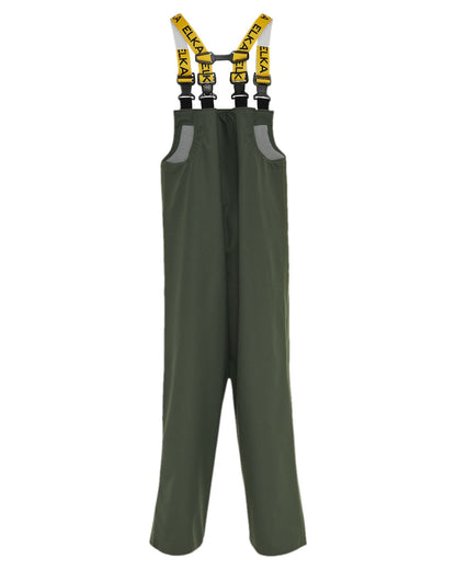 Olive Coloured Elka Mens Elastomer/PVC Bib &amp; Brace on white background 