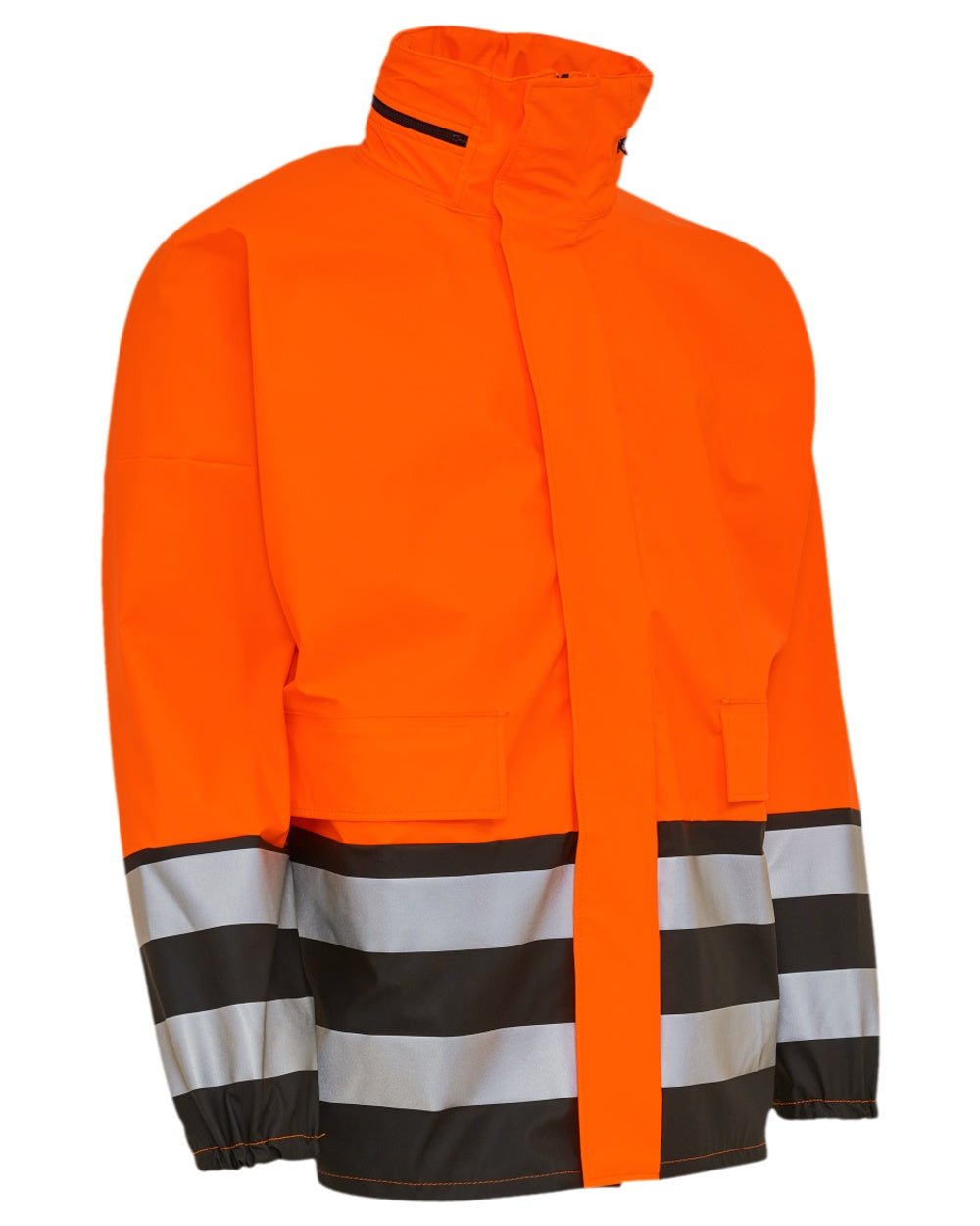 Fluorescent Orange Black Coloured Elka Mens PU Visible Rain Jacket on white background 