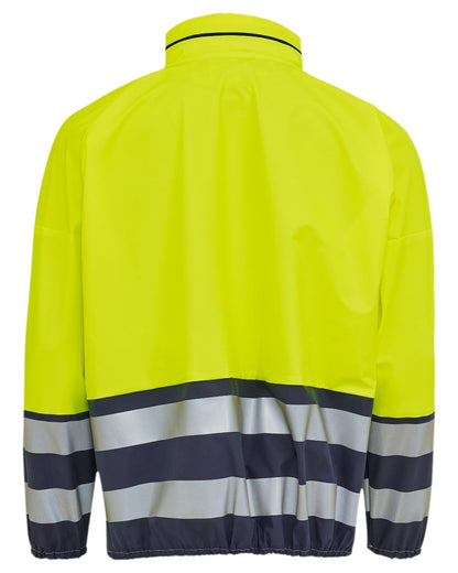 Fluorescent Yell Navy Coloured Elka Mens PU Visible Rain Jacket on white background 