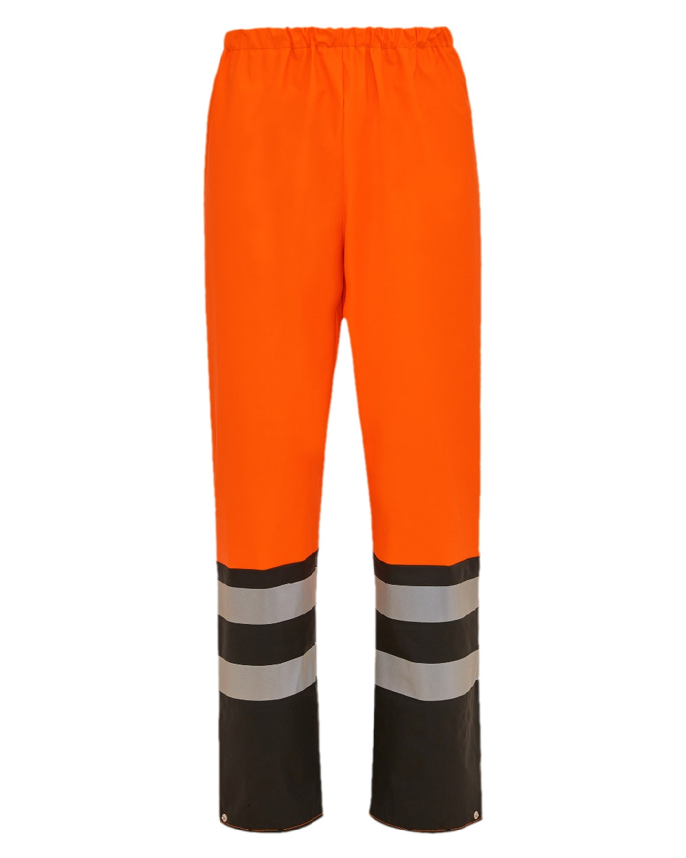 Fluorescent Orange Black Coloured Elka Mens PU Visible Waist Trousers With Reflective Tape on white background 