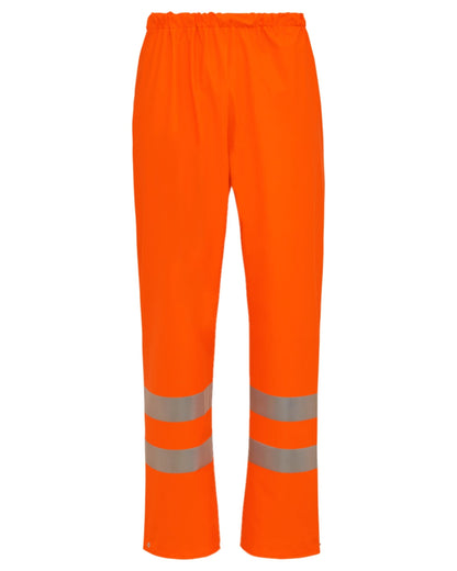 Fluorescent Orange Coloured Elka Mens PU Visible Waist Trousers With Reflective Tape on white background 