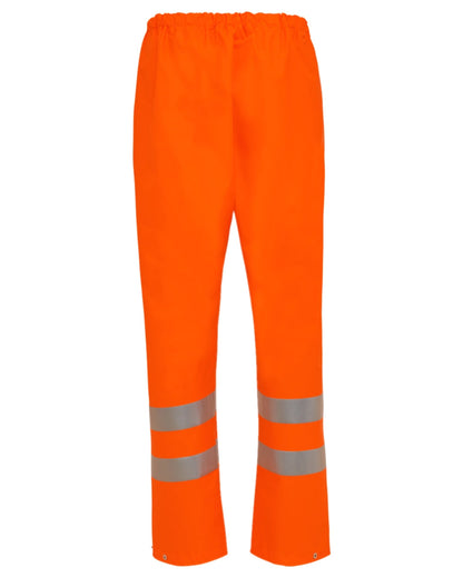 Fluorescent Orange Coloured Elka Mens PU Visible Waist Trousers With Reflective Tape on white background 
