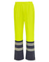 Fluorescent Yell Navy Coloured Elka Mens PU Visible Waist Trousers With Reflective Tape on white background 