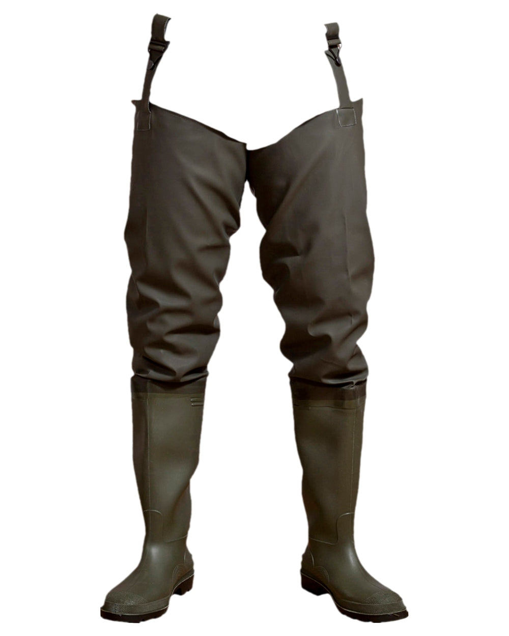 Olive Coloured Elka Mens Safety Thigh Waders on white background 