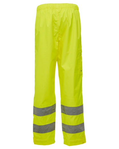 Fluorescent Yellow Coloured Elka Mens Visible Xtreme Rain Trousers With Reflective Tape on white background 