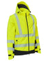 Fluorescent Yellow Black Coloured Elka Mens Visible Xtreme Softshell Jacket With Detachable Sleeves on white background 