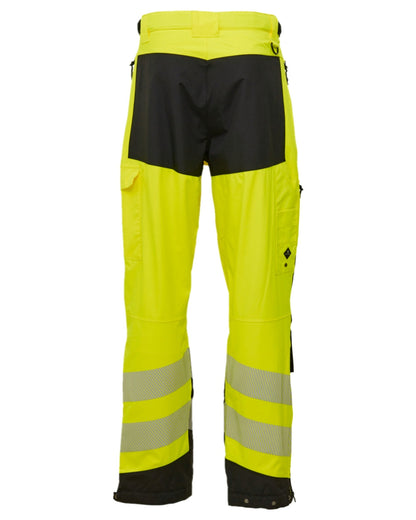 Fluorescent Yellow Black Coloured Elka Mens Visible Xtreme Stretch Waist Trousers on white background 