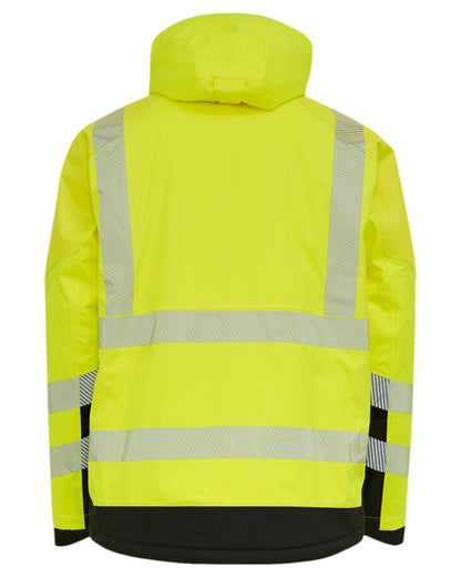 Fluorescent Yellow Black Coloured Elka Mens Visible Xtreme Stretch Winter Jacket on white background 