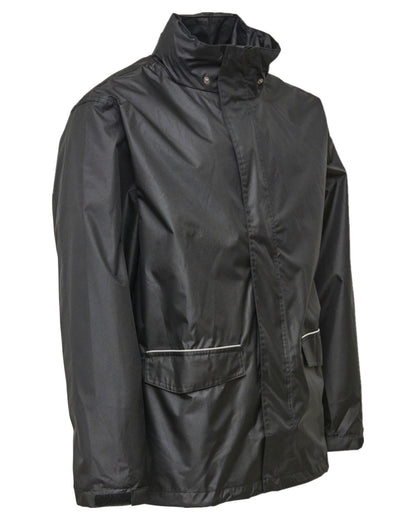 Black Coloured Elka Mens Working Xtreme Waterproof Rain Jacket on white background 