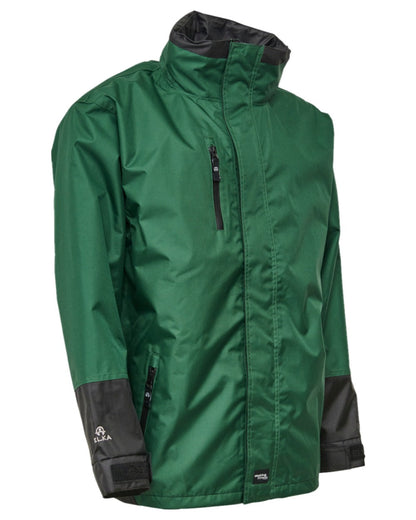Green Black Coloured Elka Mens Working Xtreme Rain Jacket With A 2-Way Zipper on white background 