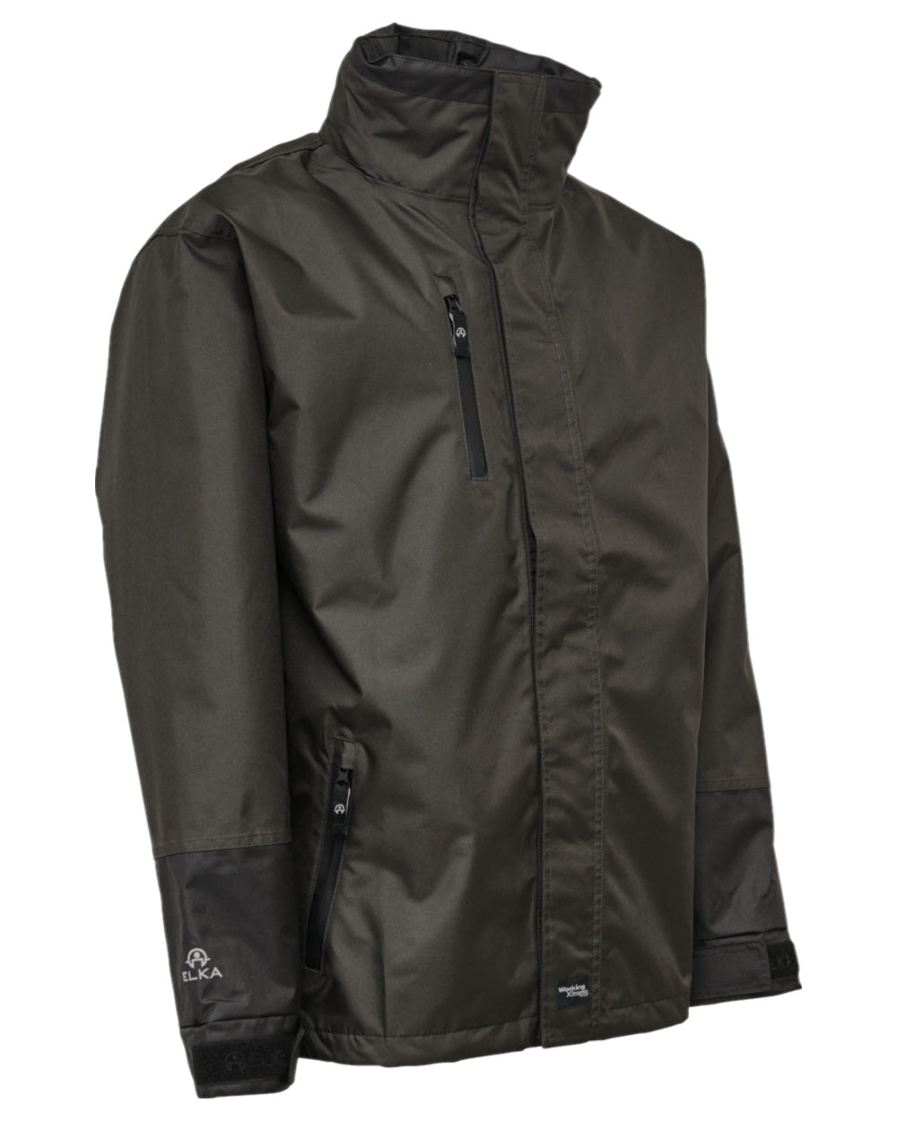 Grey Black Coloured Elka Mens Working Xtreme Rain Jacket With A 2-Way Zipper on white background 