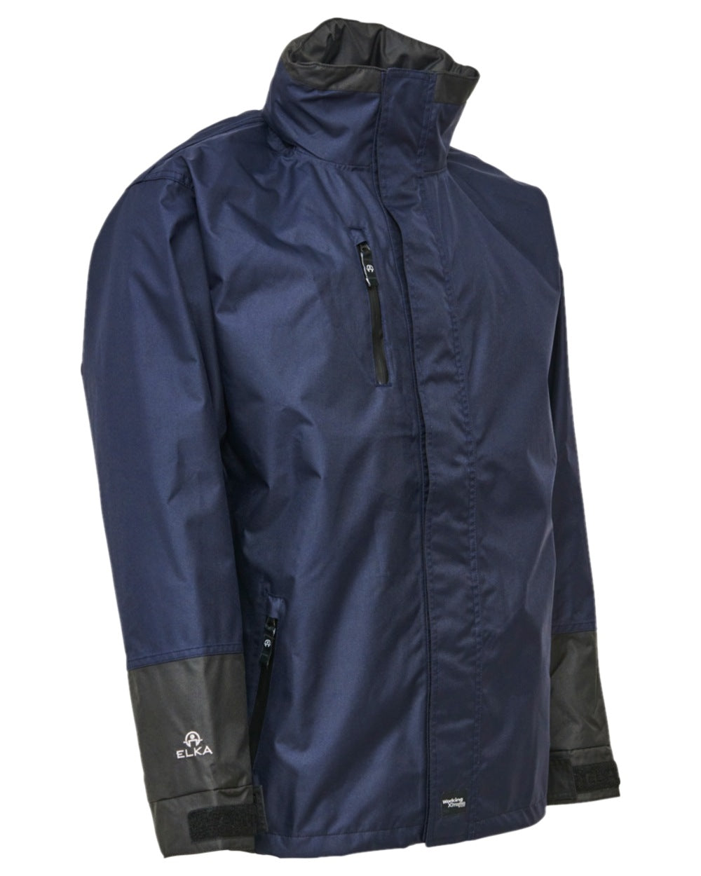 Navy Black Coloured Elka Mens Working Xtreme Rain Jacket With A 2-Way Zipper on white background 