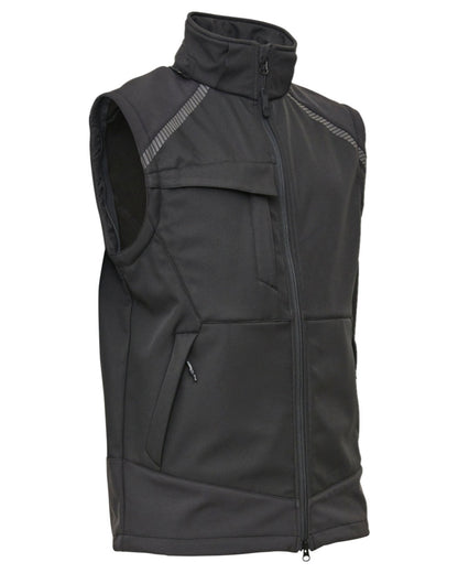 Black Coloured Elka Mens Working Xtreme Softshell Jacket With Detachable Sleeves on white background 