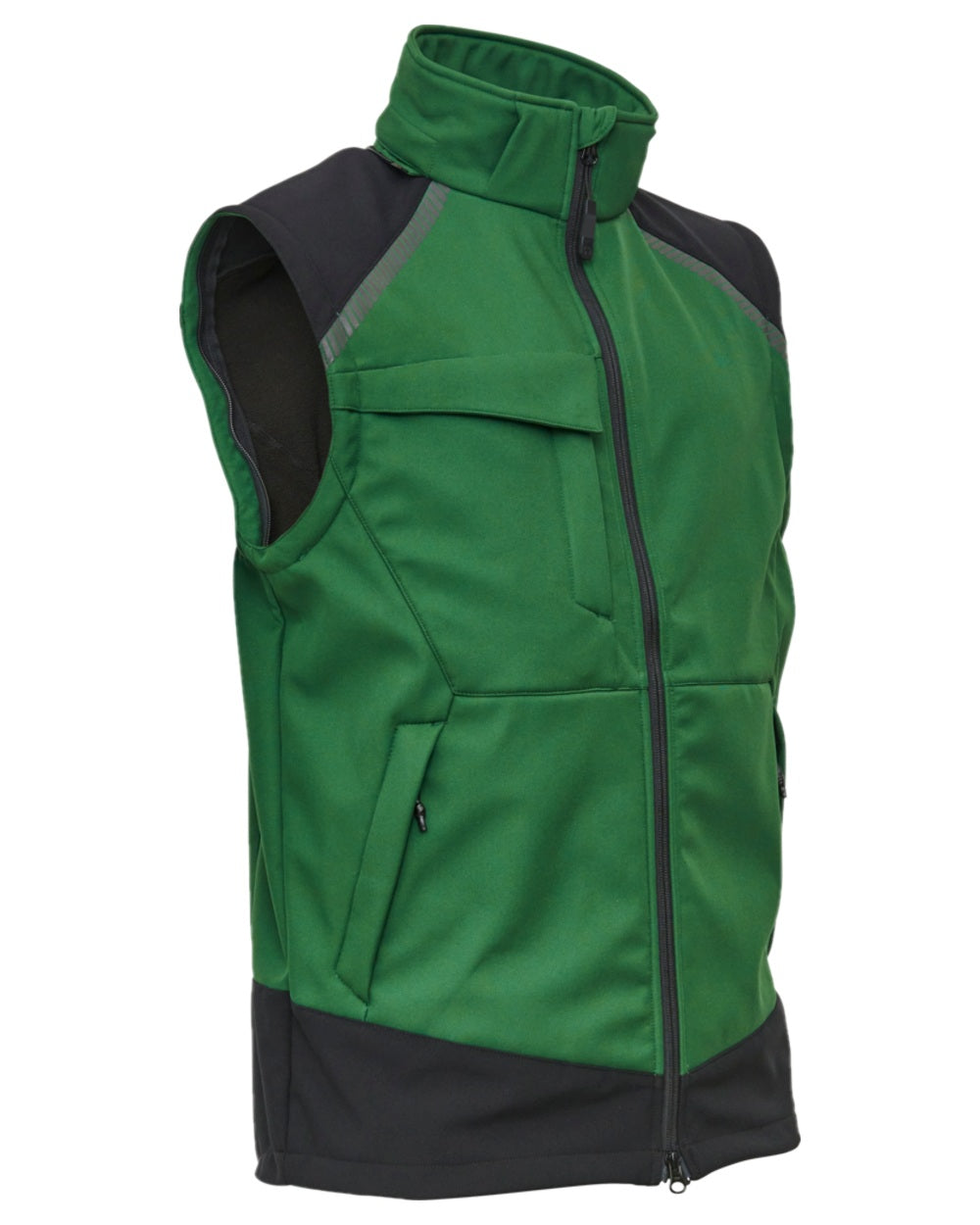 Green Black Coloured Elka Mens Working Xtreme Softshell Jacket With Detachable Sleeves on white background 