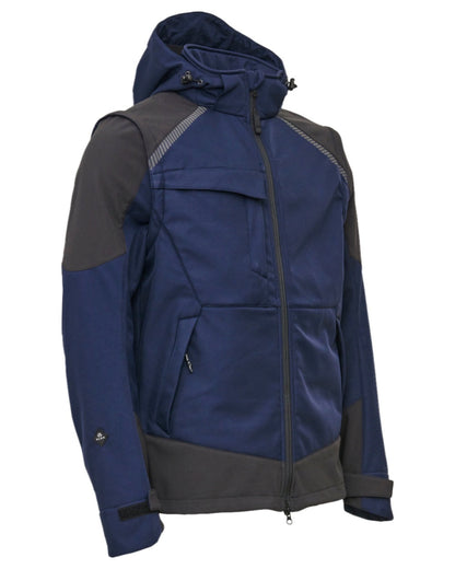 Navy Black Coloured Elka Mens Working Xtreme Softshell Jacket With Detachable Sleeves on white background 