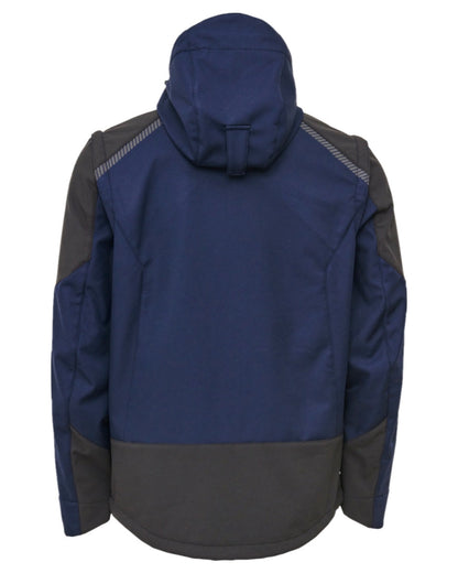 Navy Black Coloured Elka Mens Working Xtreme Softshell Jacket With Detachable Sleeves on white background 