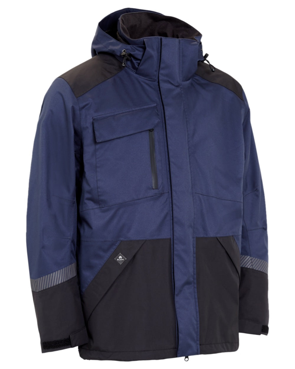 Navy Black Coloured Elka Mens Working Xtreme Stretch Jacket on white background 