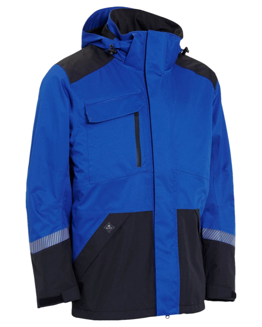 Royal Blue Black Coloured Elka Mens Working Xtreme Stretch Jacket on white background 