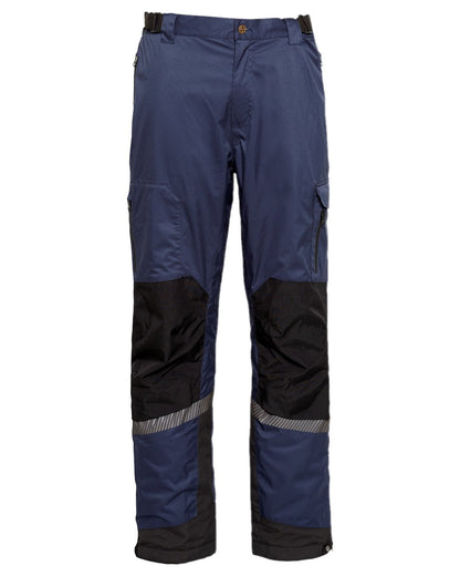 Navy Black Coloured Elka Mens Working Xtreme Stretch Waist Trousers on white background 