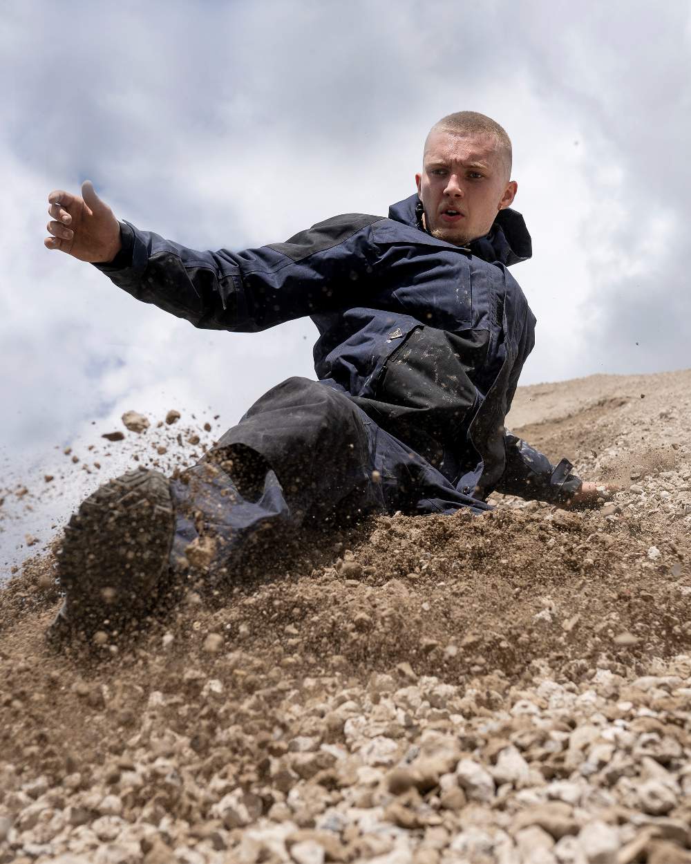 Navy Black Coloured Elka Mens Working Xtreme Stretch Winter Jacket on mountain background 