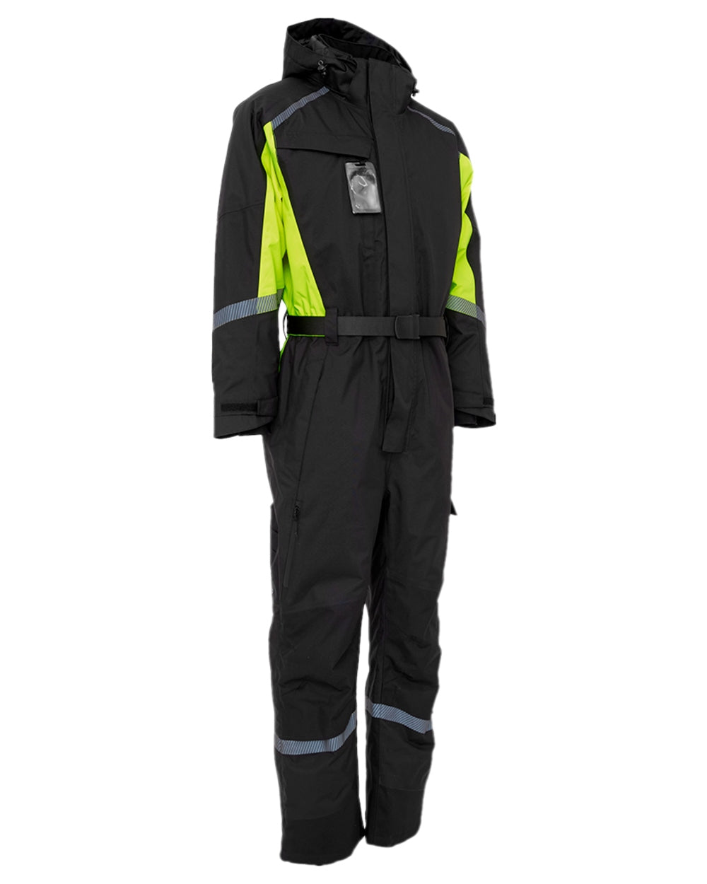 Black Fluorescent Yellow Coloured Elka Mens Working Xtreme Winter Thermal Coverall With Recycled Padding on white background 