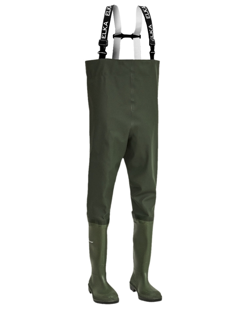 Olive Coloured Elka Safety Waders Long Wellingtons on white background 