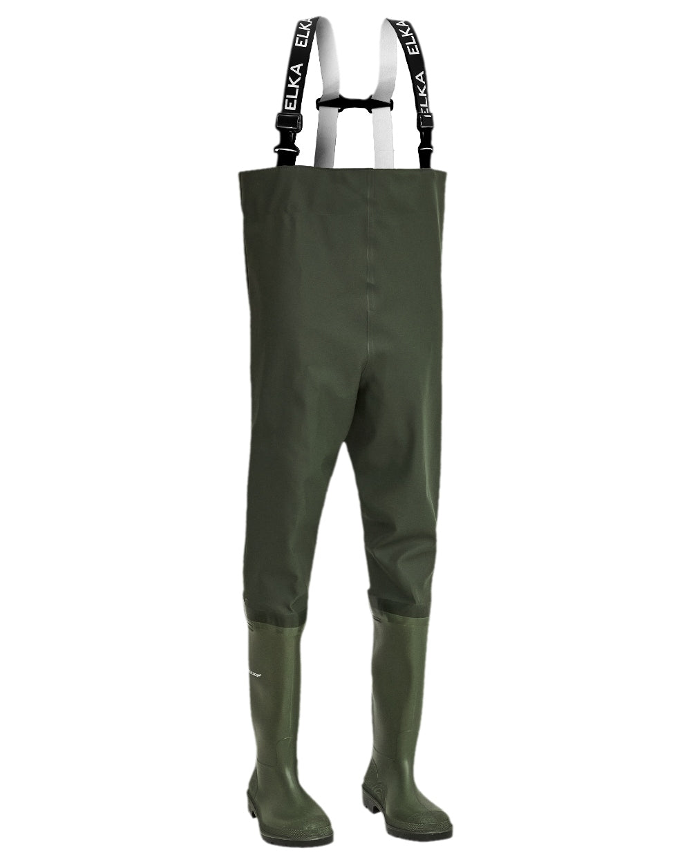Olive Coloured Elka Waders Wellingtons on white background 