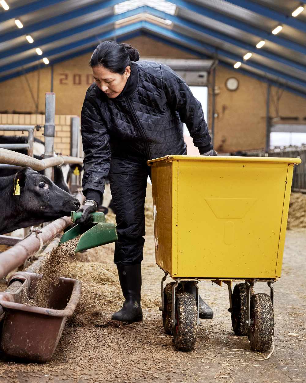 Black Coloured Elka Womens Thermal Jacket on barn background 