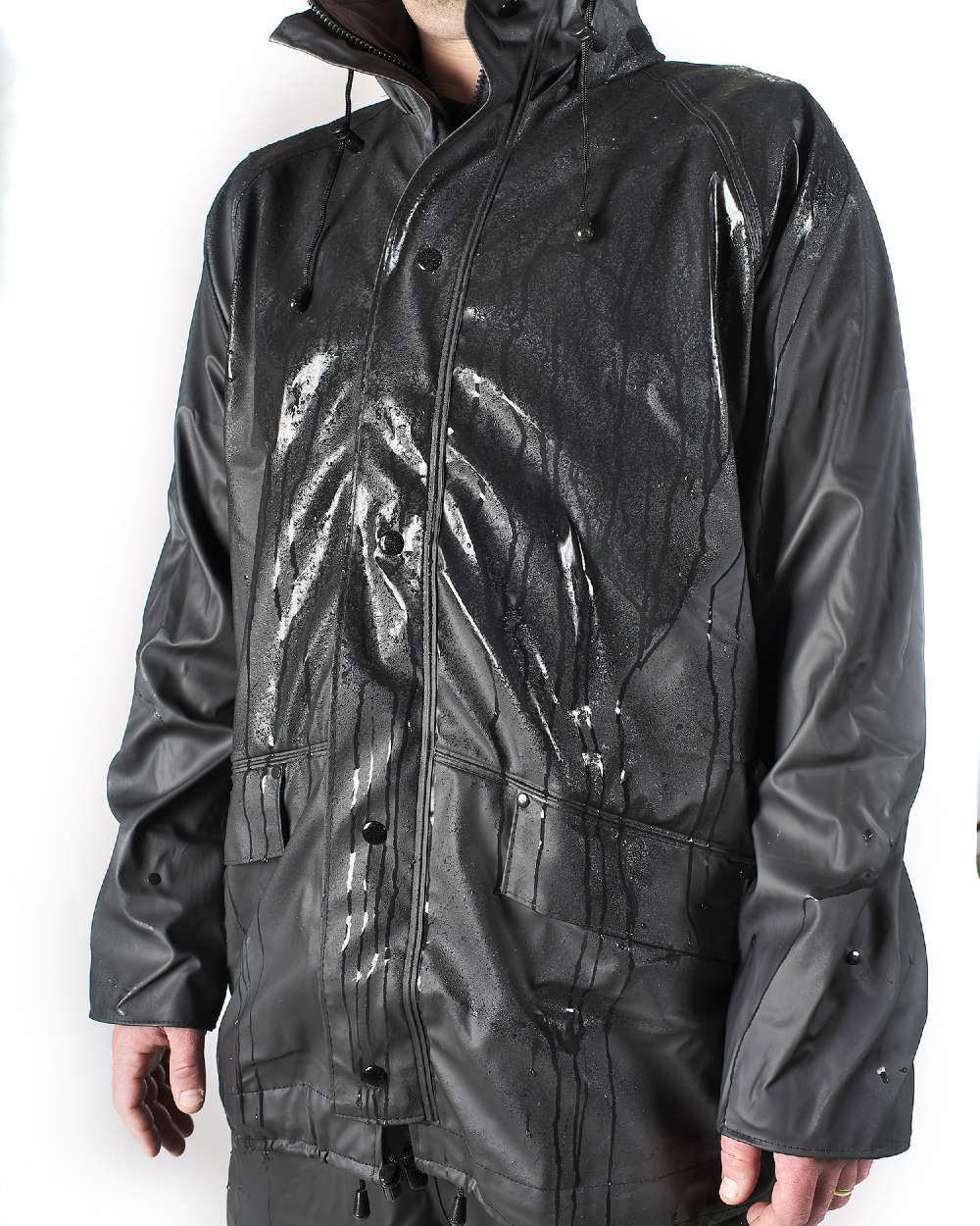 Black coloured Fort Airflex Fortex Breathable Waterproof Jacket on white background 