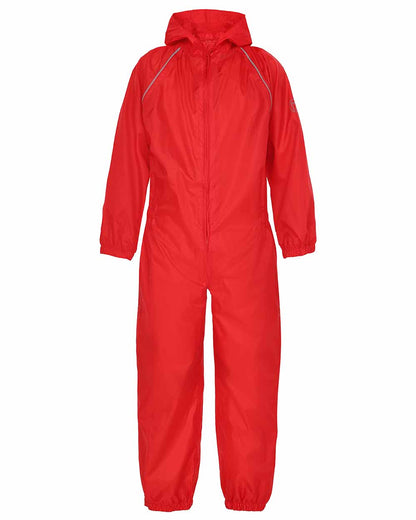 Red coloured Fort Childrens Splashaway Rainsuit on white background 