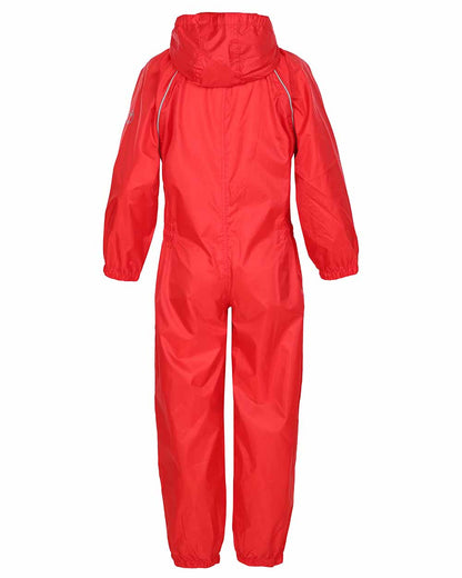 Red coloured Fort Childrens Splashaway Rainsuit on white background 