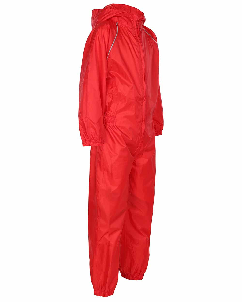 Red coloured Fort Childrens Splashaway Rainsuit on white background 